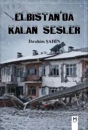 İbrahim Şahin'in “Elbistan'da Kalan Sesler” romanının kapağı: karla kaplı, depremde yıkılmış bir bina